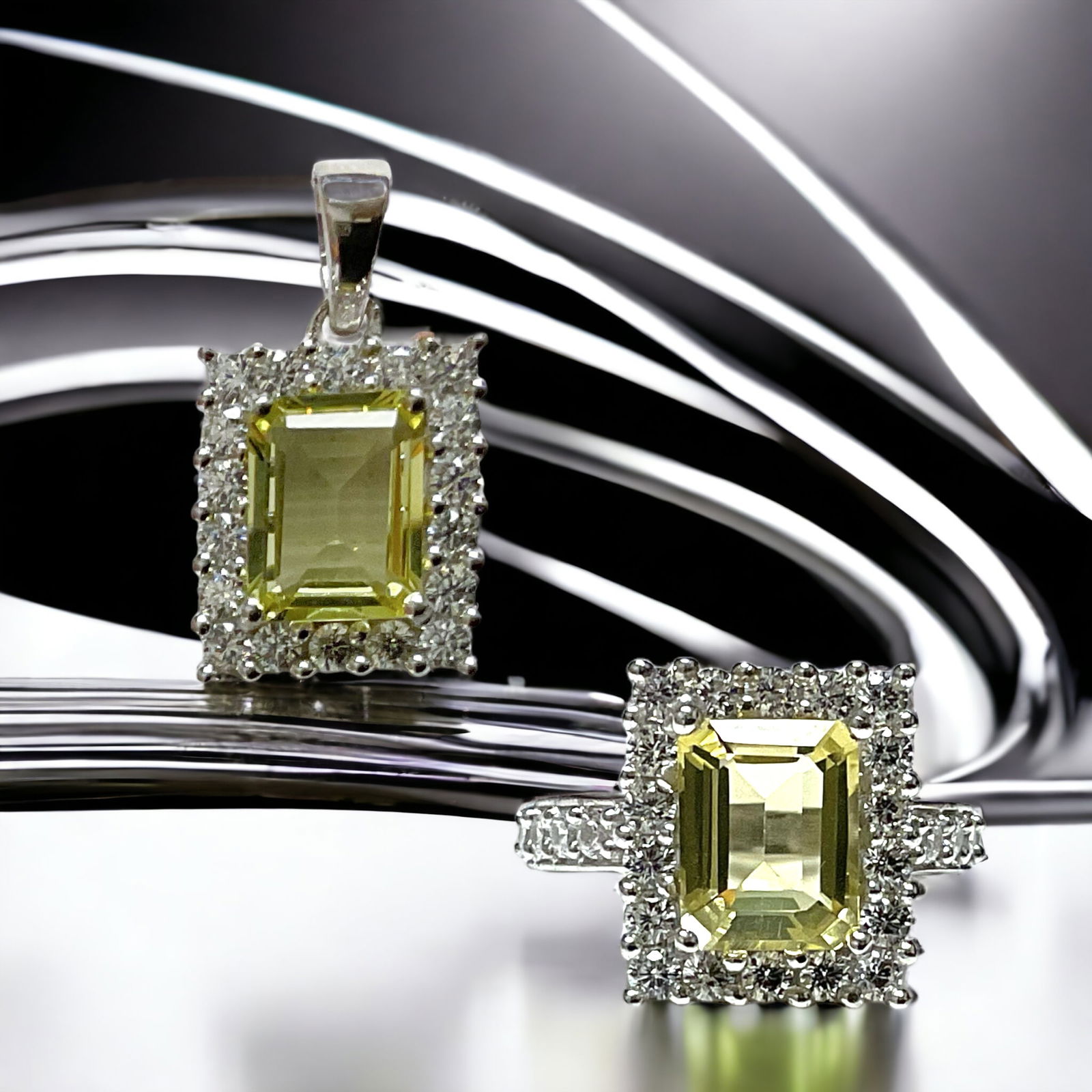 Sterling Silver Lemon Quartz Pendant and Ring Set (1 of 1)