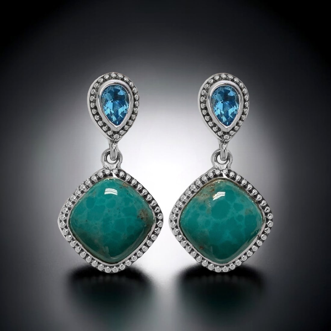 Southwest Perfection with Tourquise & Blue Topaz Earrings with Beaded Sterling Silver (1 of 1)