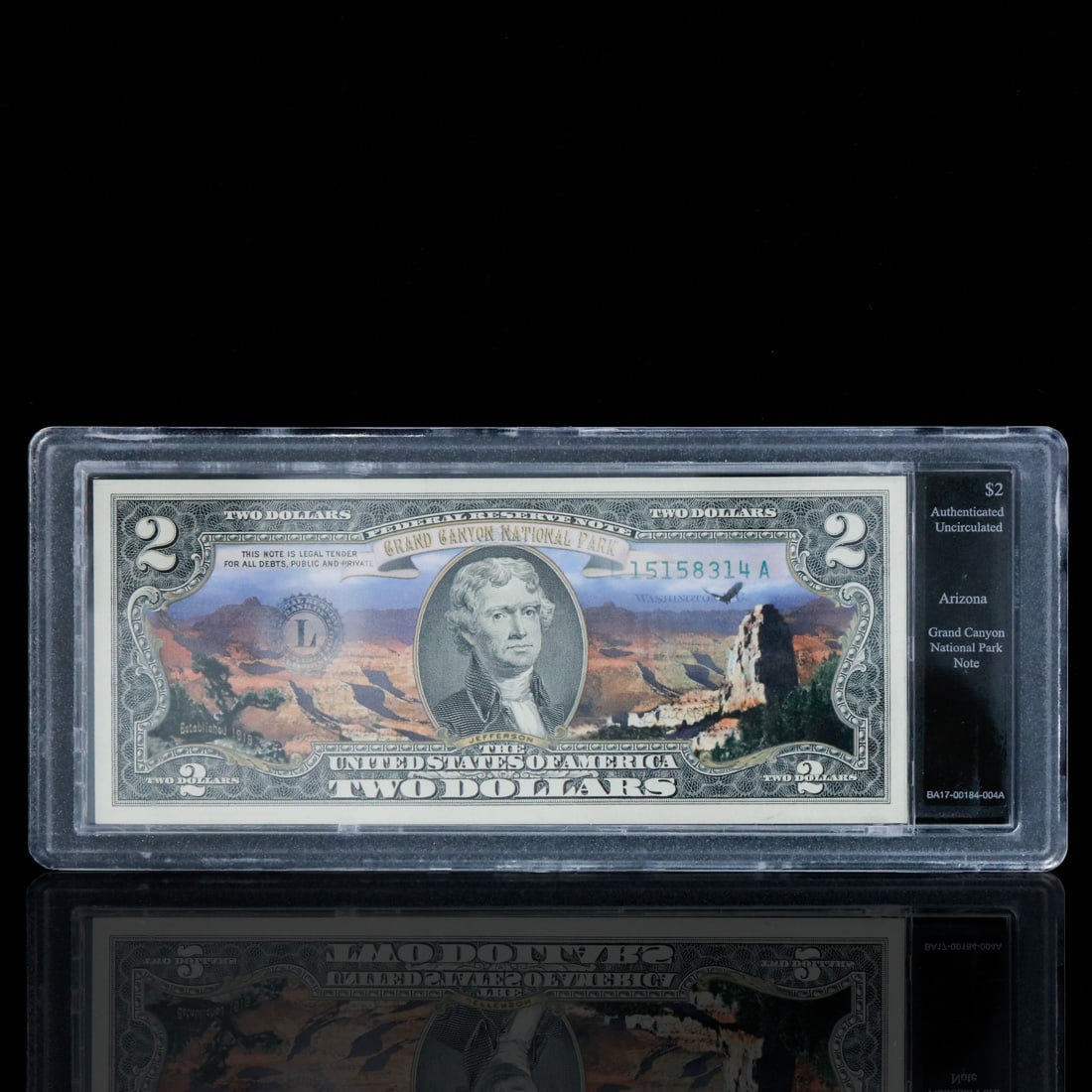 Slabbed $2 Dollar Bill Grand Canyon National Park Commemorative: Two Dollar Bill Grand Canyon National Park Commemorative