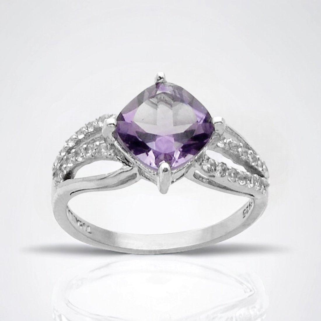 Cushion Cut Amethyst Sterling Silver Swirl Ring Size 7 (1 of 1)