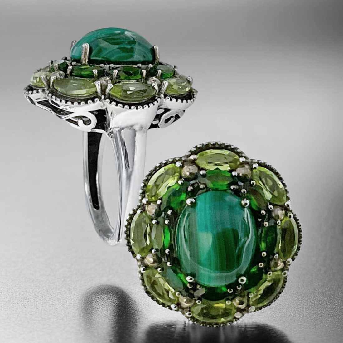Exquisite Green Gemstone Ring with stunning details set in Sterling Silver (1 of 1)