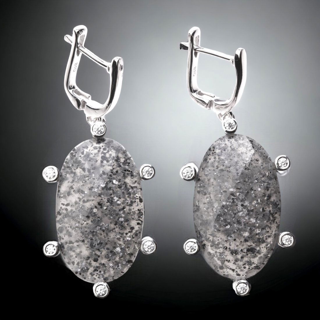 Celestial Quartz & White Zircon Oval Earrings (1 of 1)