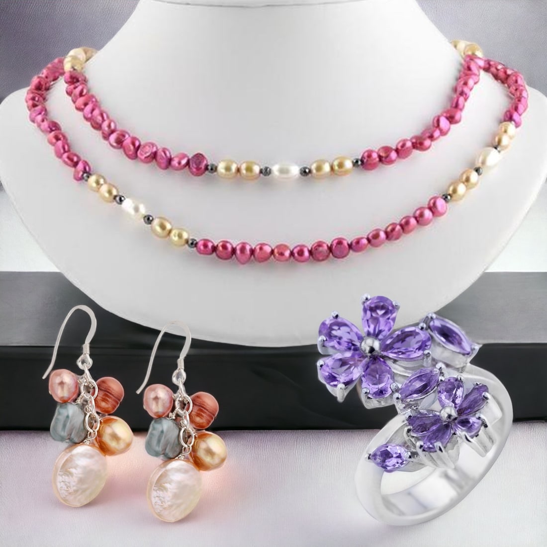 Elegant Pearl, Hematite, and Gem Set (1 of 1)