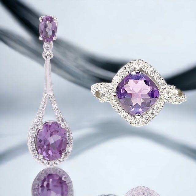 Radiant Synthetic Alexandrite Ensemble: Illuminate your look with this Radiant Alexandrite Ensemble. The Sterling Silver Synthetic Alexandrite Pendant shimmers with an ethereal play of colors, while the coordinating size 6.5 ring, also feat