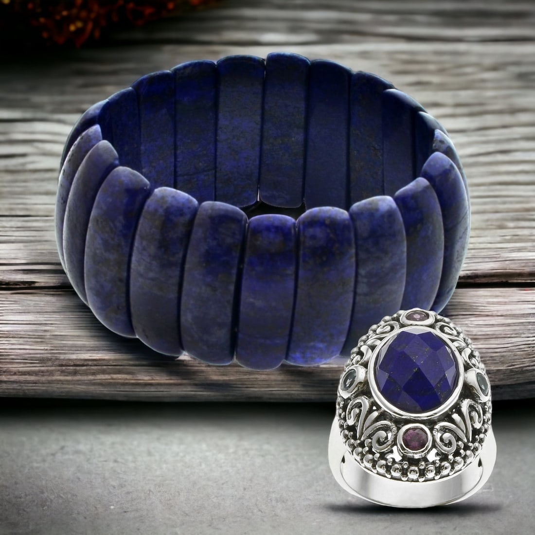 Lapis Bracelet & Sterling Silver Gemstone Ring Set (1 of 1)