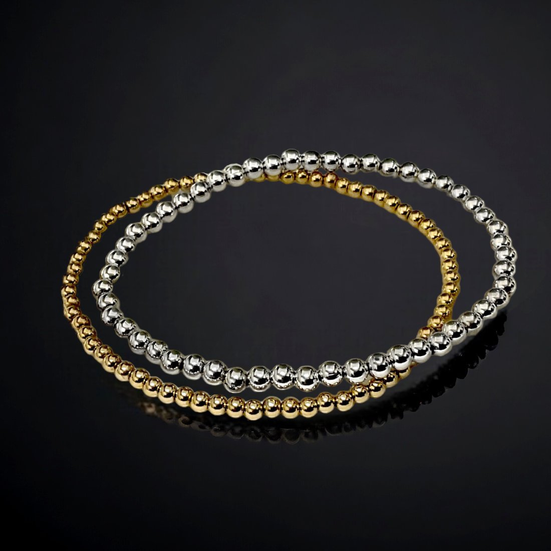 14K Gold Ball Bracelet & Sterling Silver Ball Friendship Stretch Bracelet Set (1 of 1)