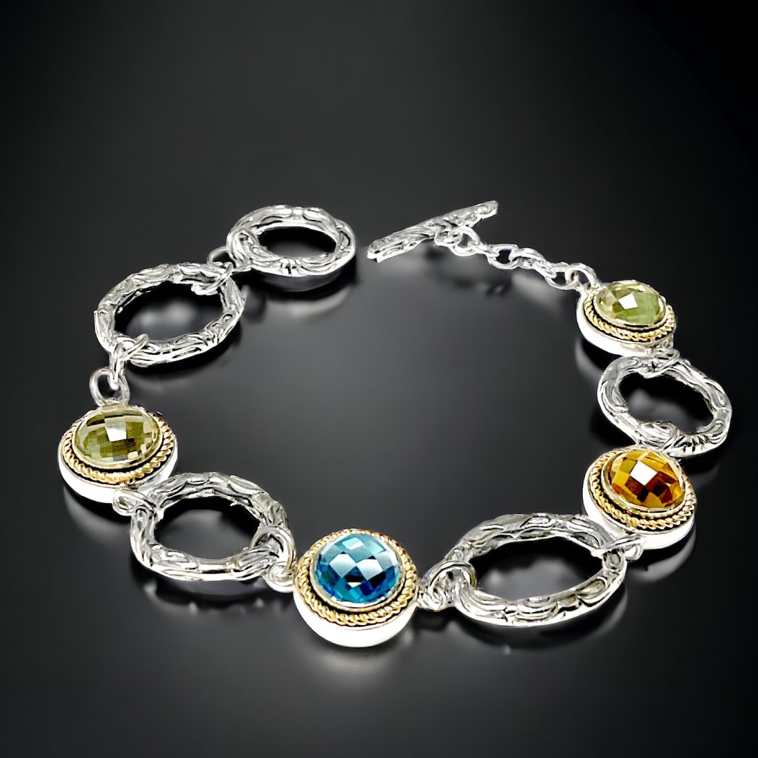 14K Gold & Sterling Silver Multi-Gemstone Bracelet that will dazzle everyone (1 of 1)
