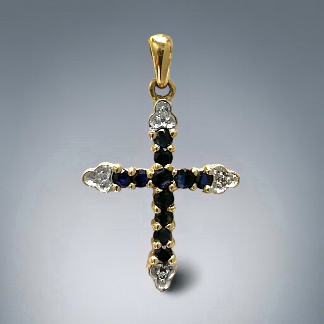 10K Gold Cross Pendant with Sparking Sapphires and Dazzling Diamonds (1 of 1)