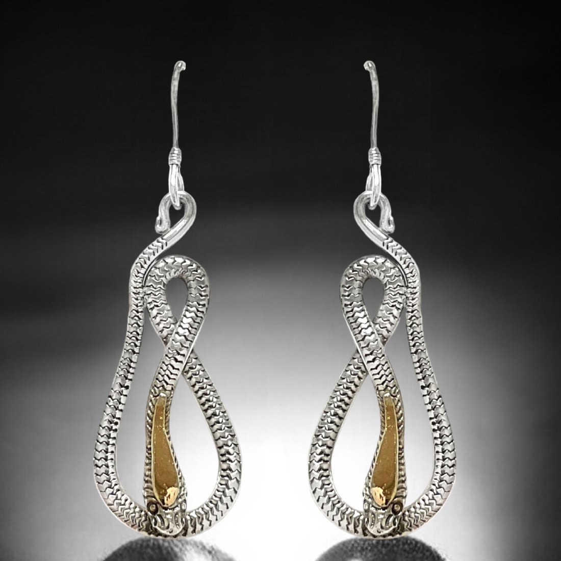 Stunning Two-Tone Sterling Silver Snake Earrings (1 of 1)