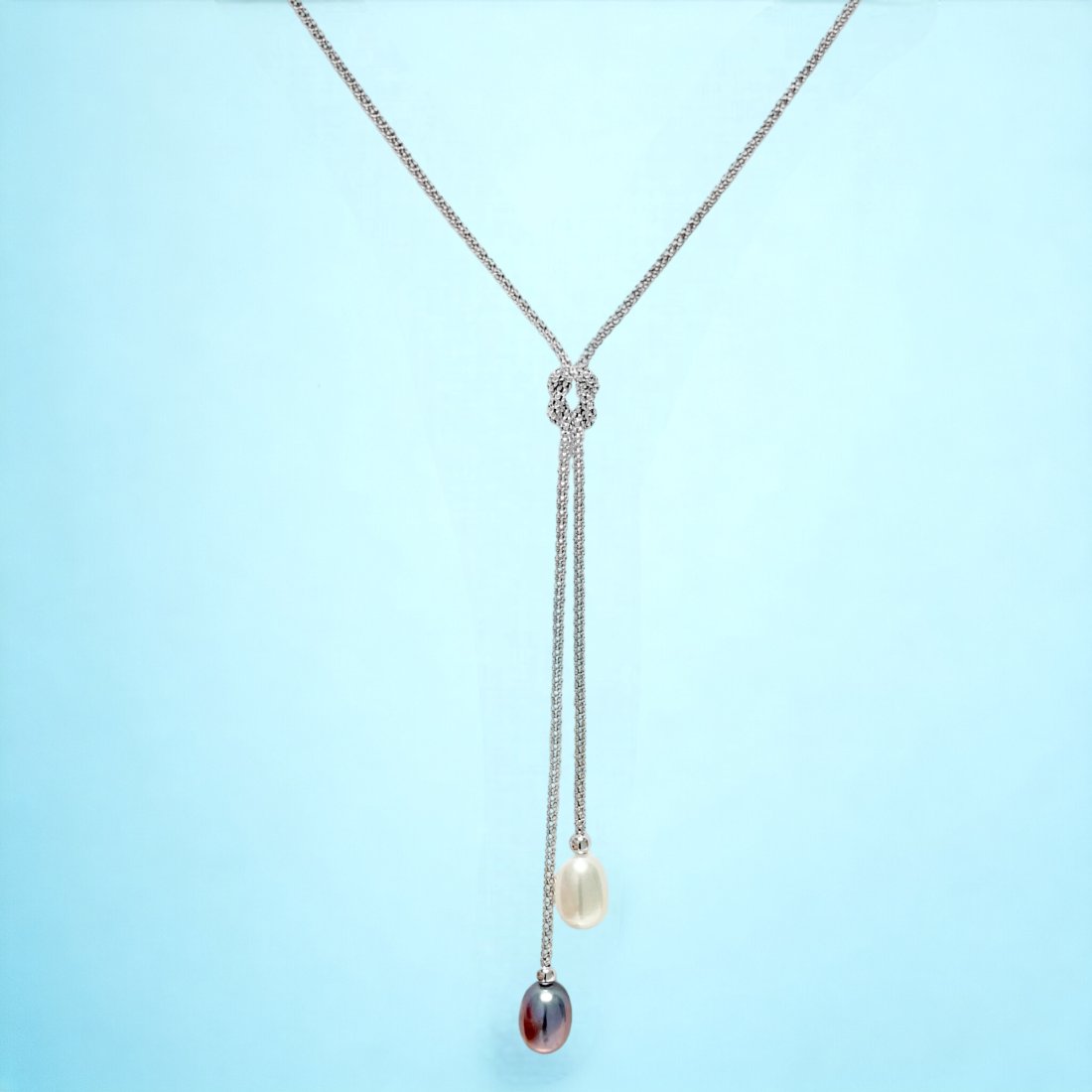 Grey Pearl & White Pearl Sterling Silver Lariat Necklace (17" + 2") (1 of 1)