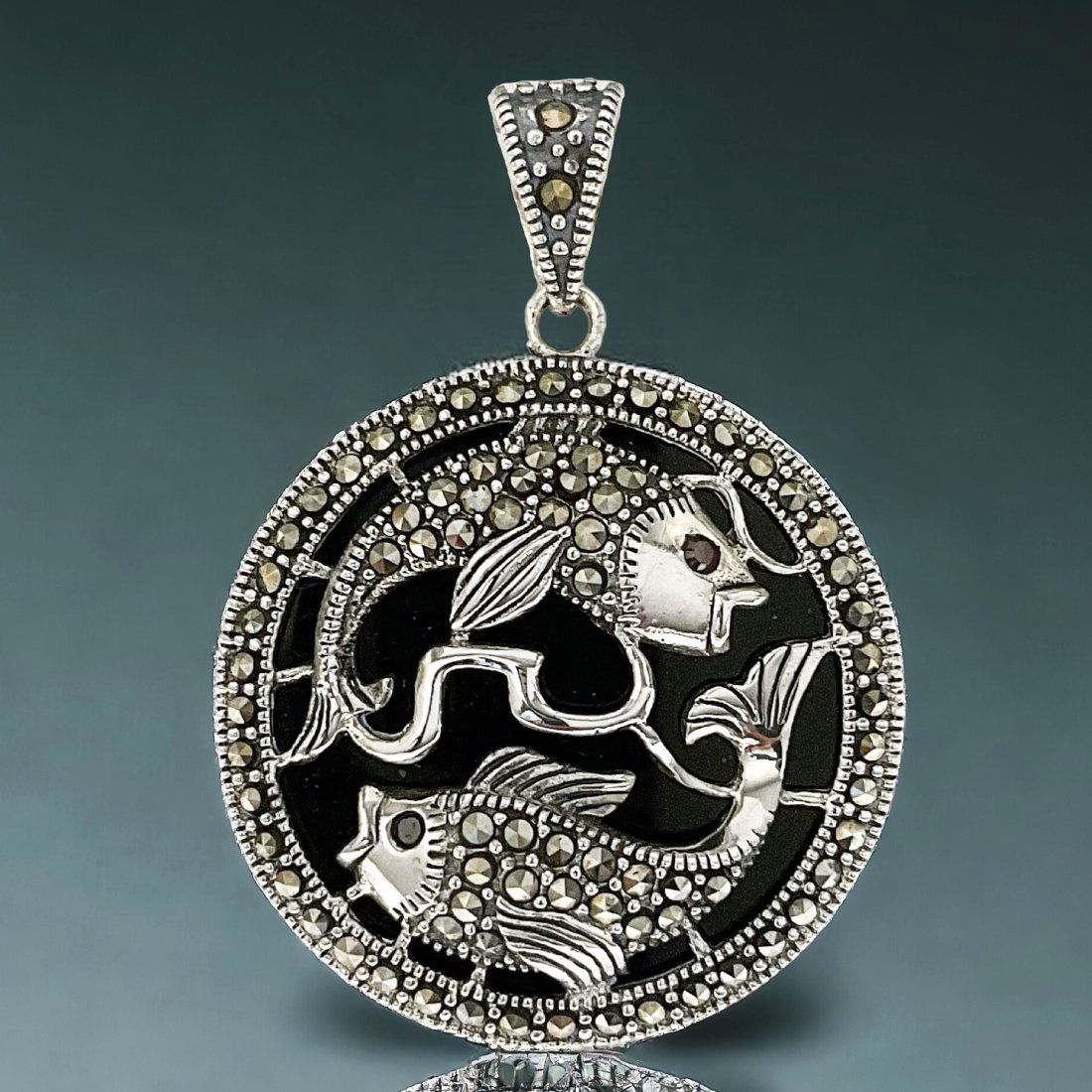 Exquisite Sterling Silver Marcasite Fish Pendant (1 of 1)