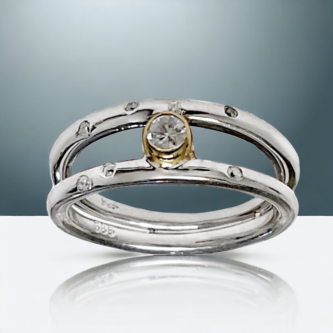 14K Gold & Sterling Silver Simulated Diamond Ring Size 7 (1 of 1)