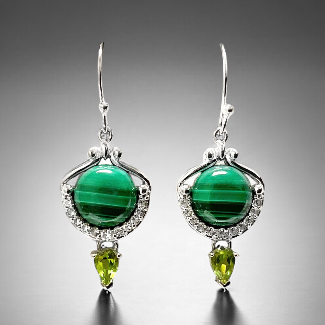 Enchanting Peridot & Malachite Gemstone Earrings set in Sterling Silver (1 of 1)