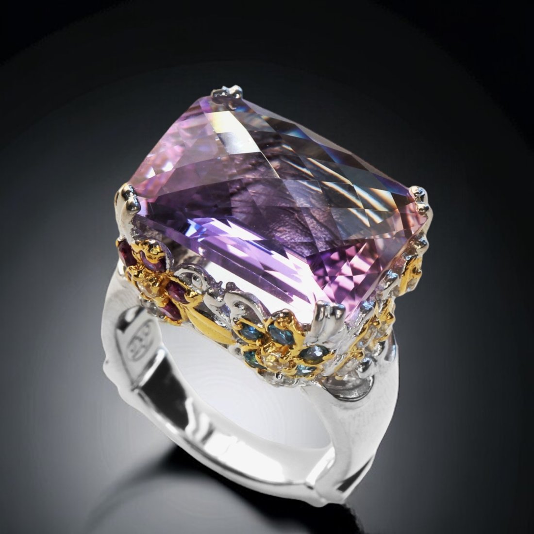 Huge Checkerboard Amethyst Sterling Silver Statement Ring Size 9 (1 of 1)