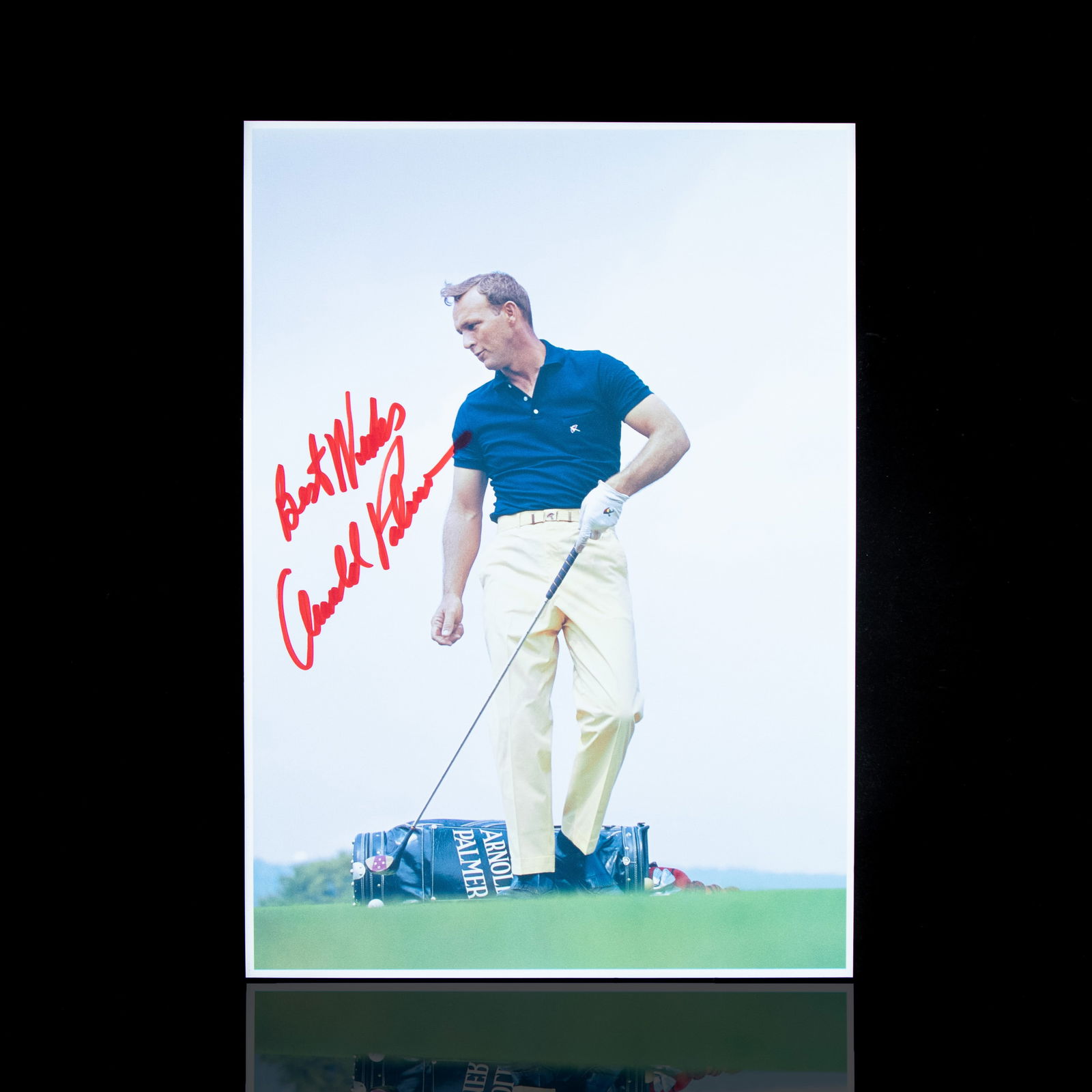 Arnold Palmer Signed and Inscribed "best wishes" Picture: We are incredibly proud to present at our distinguished auction a piece that embodies the essence of a sportsmanship era that defined golf for generations: an Arnold Palmer Signed and Inscribed "Best