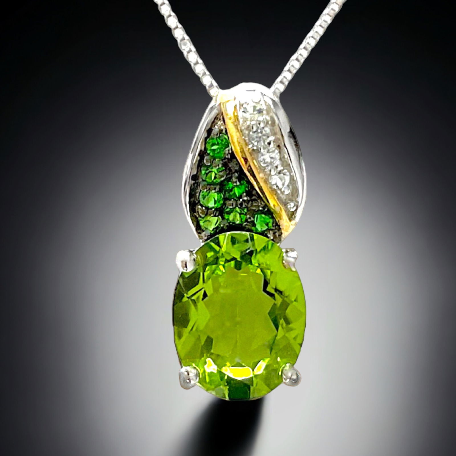 Elegant Chrome Diopside, Peridot, & White Topaz Sterling Silver Pendant (1 of 1)