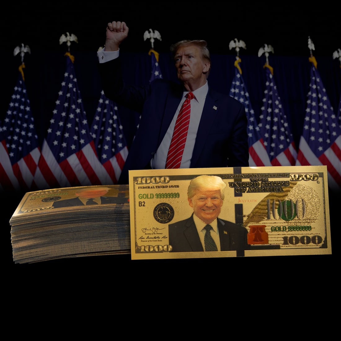 (100 ) $1000 Donald Trump Foiled Dollar Bill: 100 $1000 Donald Trump Dollar Bills