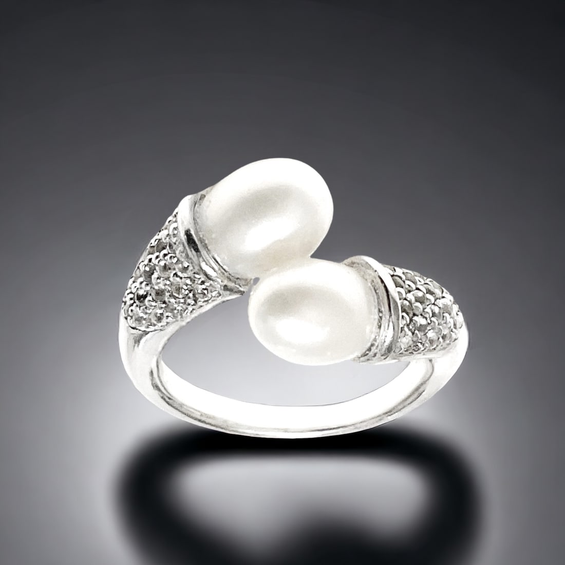 Pearl Bypass Ring crafted in Sterling Silver - Size 6.5 (1 of 1)