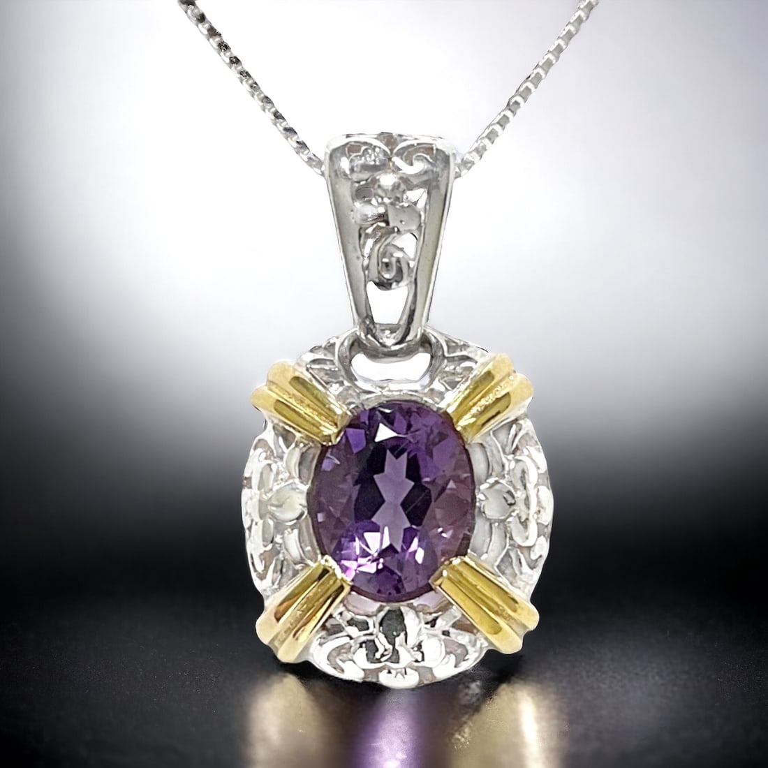 14K Gold & Sterling Silver Amethyst Pendant (1 of 1)