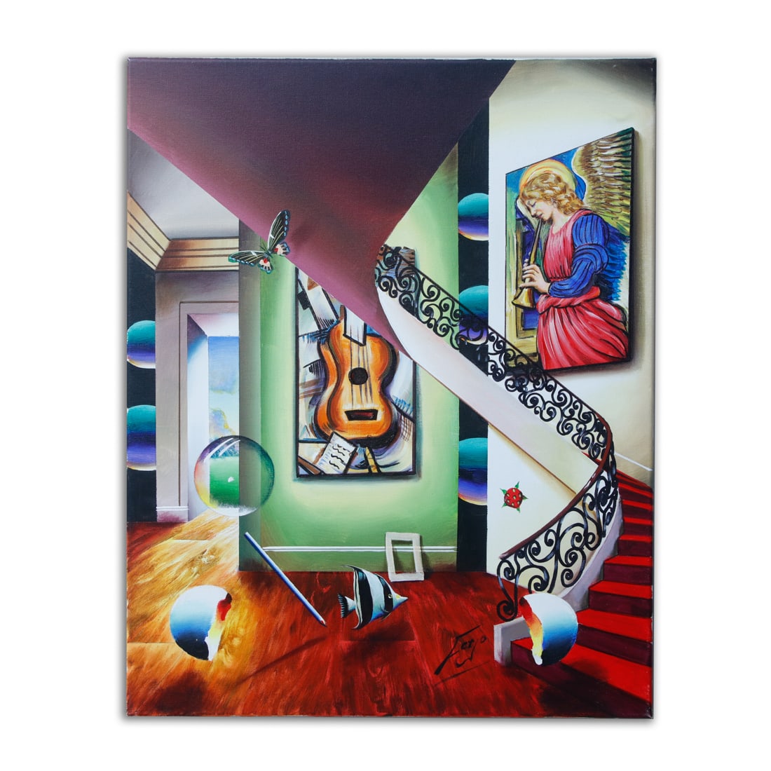 Heavenly Music - Original Oil Painting by Ferjo 1/1: "Heavenly Music" - Original Oil Painting by Ferjo. We are immensely proud to present an exclusive opportunity to acquire "Heavenly Music," an original masterpiece by the brilliant Brazilian artist Fer
