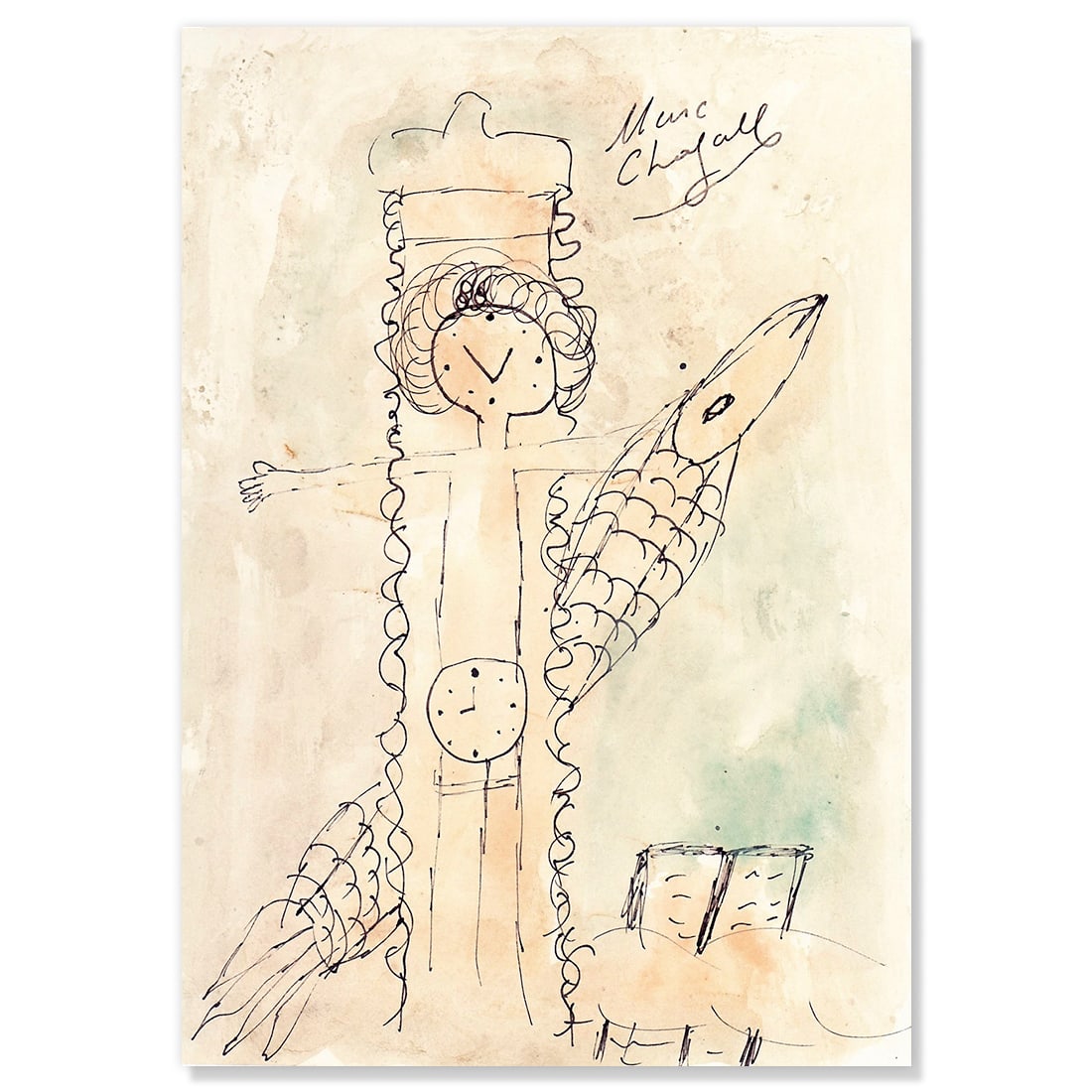Marc Chagall Signed 5.5X8 Ink Drawing on Heavy Stock Paper (1 of 4)
