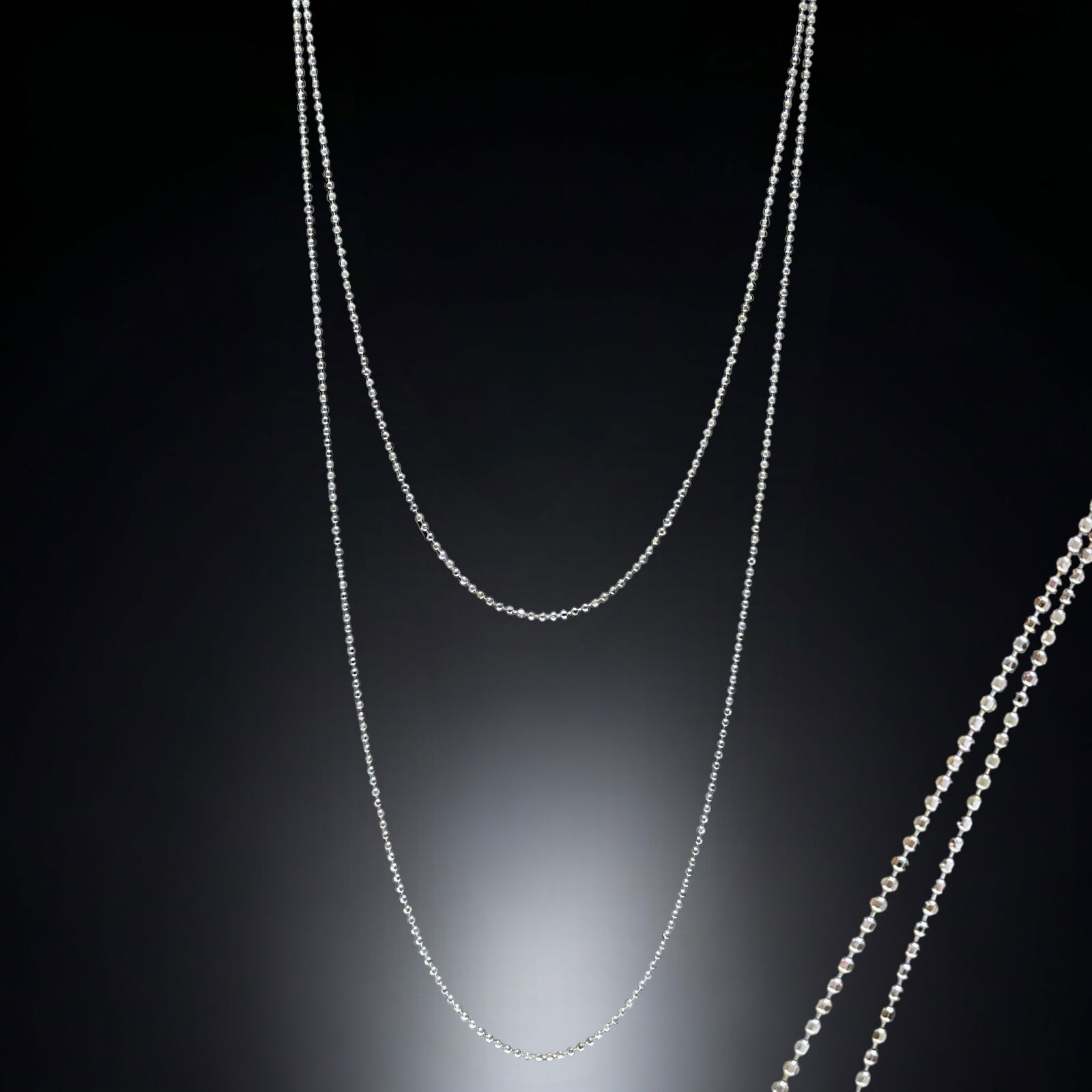 Set of 2 Diamond Cut Beaded Sterling Silver Chain Necklaces: 22" & 16" (1 of 1)