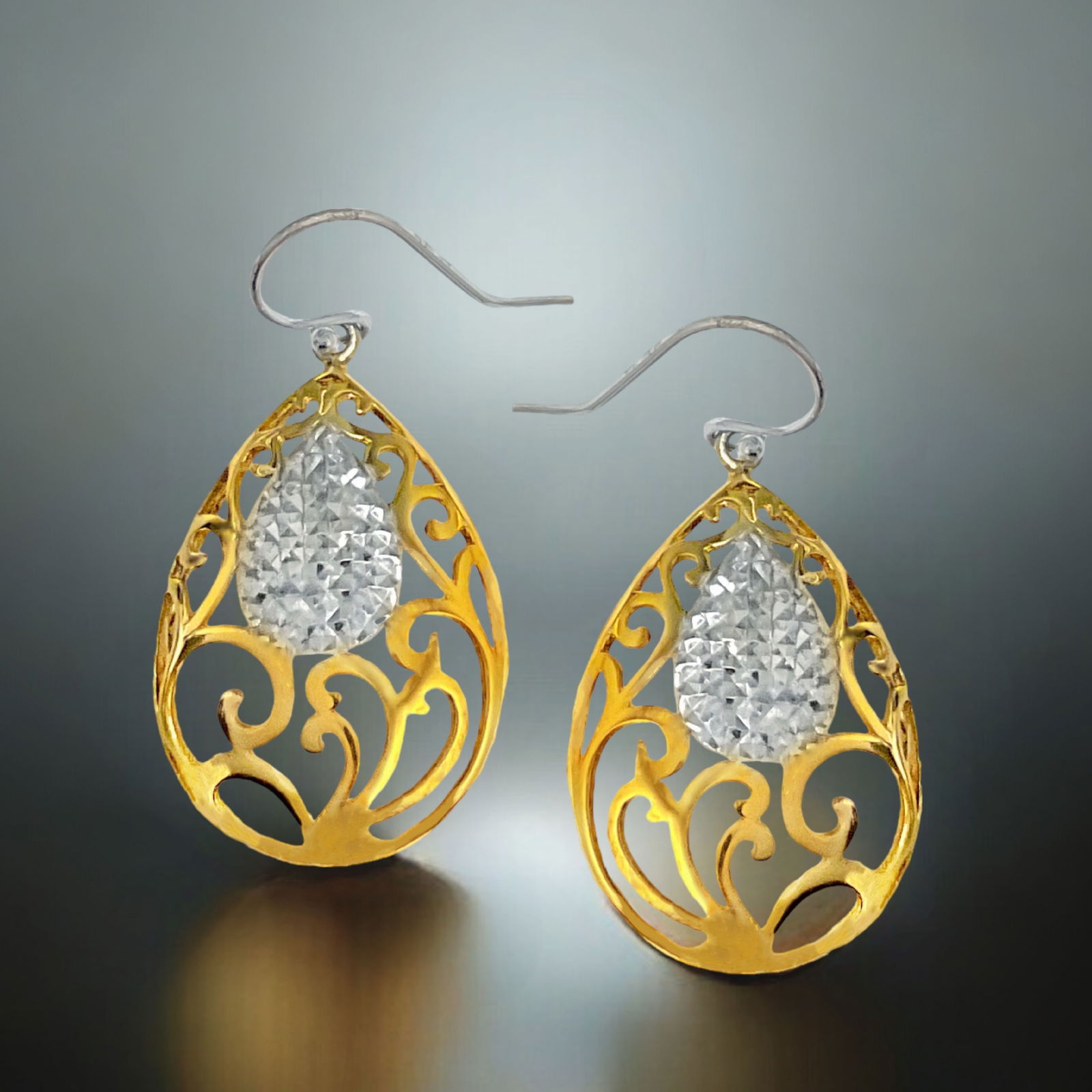 Filigree Two-Tone Sterling Silver Dangle Earrings (1 of 1)