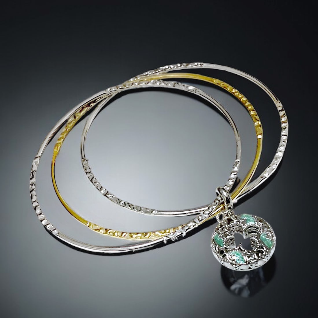 Two-tone Sterling Silver Bangle Bracelet with charm (1 of 1)