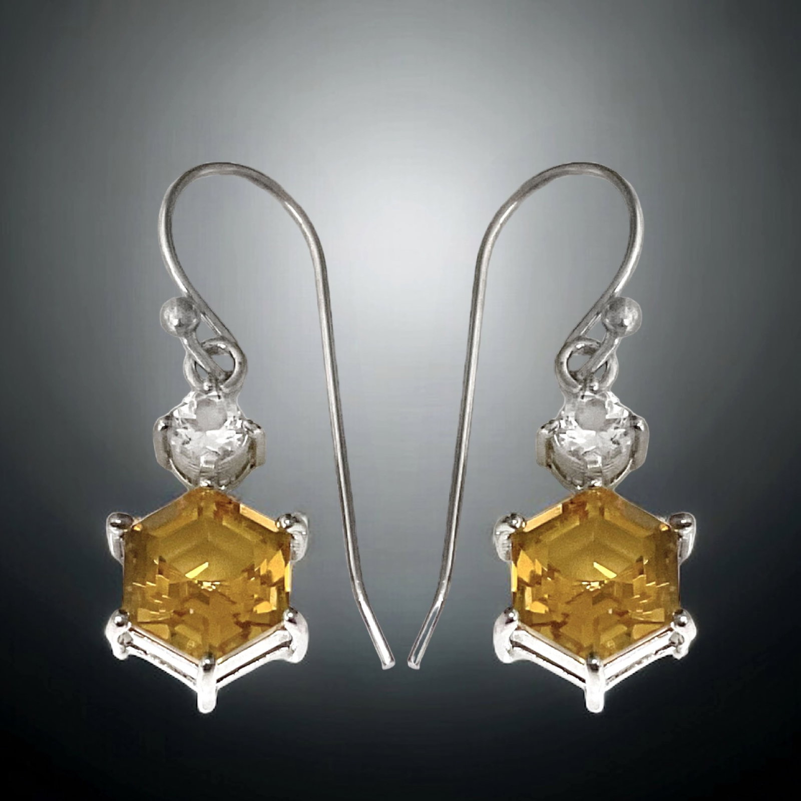 Citrine & White Topaz Drop Sterling Silver Earrings (1 of 1)