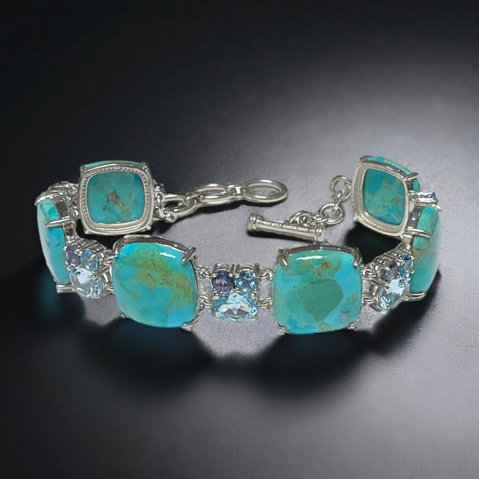 Southwest perfection with this Turquoise & Multi-Gemstone Sterling Silver Braclet (1 of 1)