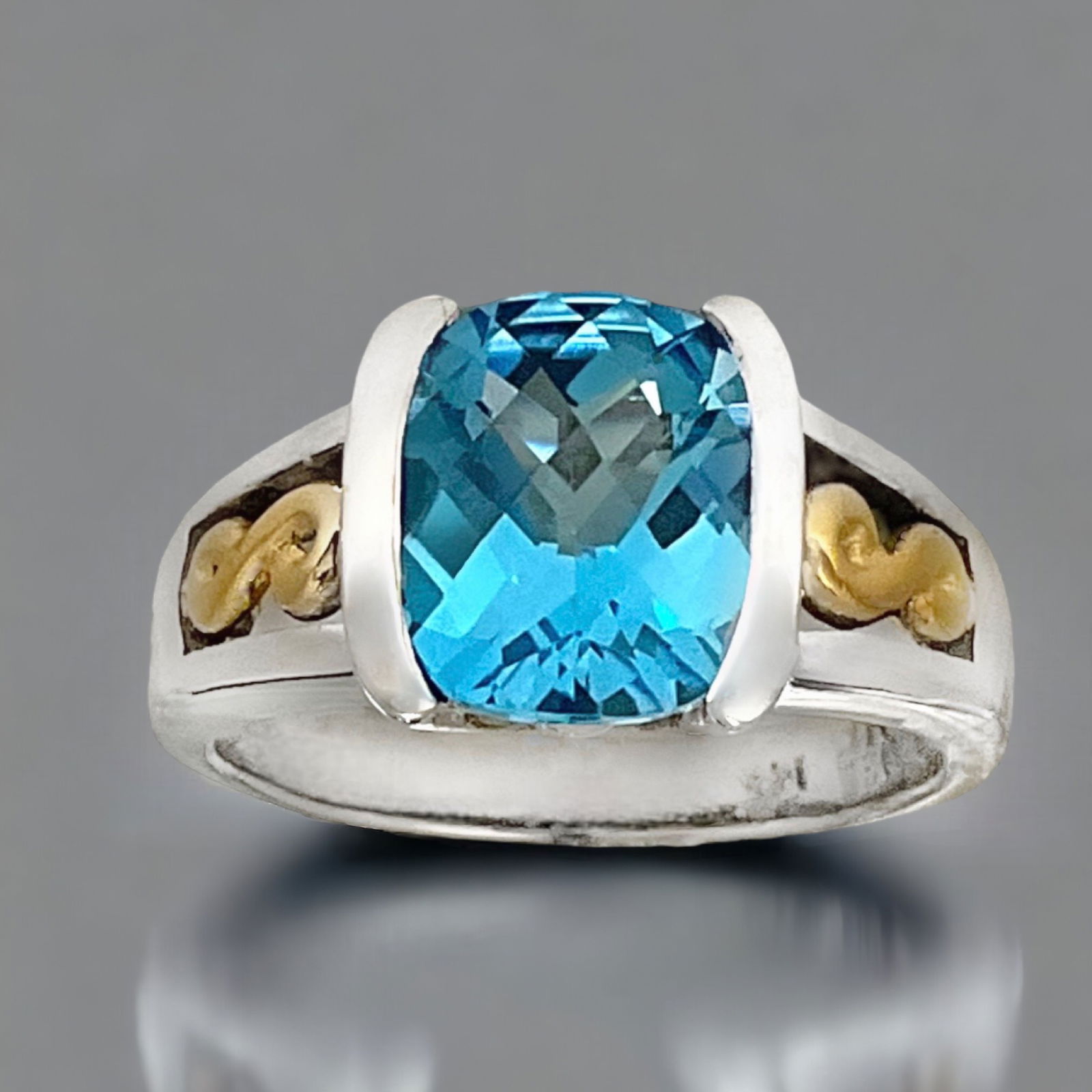Affluent 14K Gold & Sterling Silver Blue Topaz Ring (1 of 1)