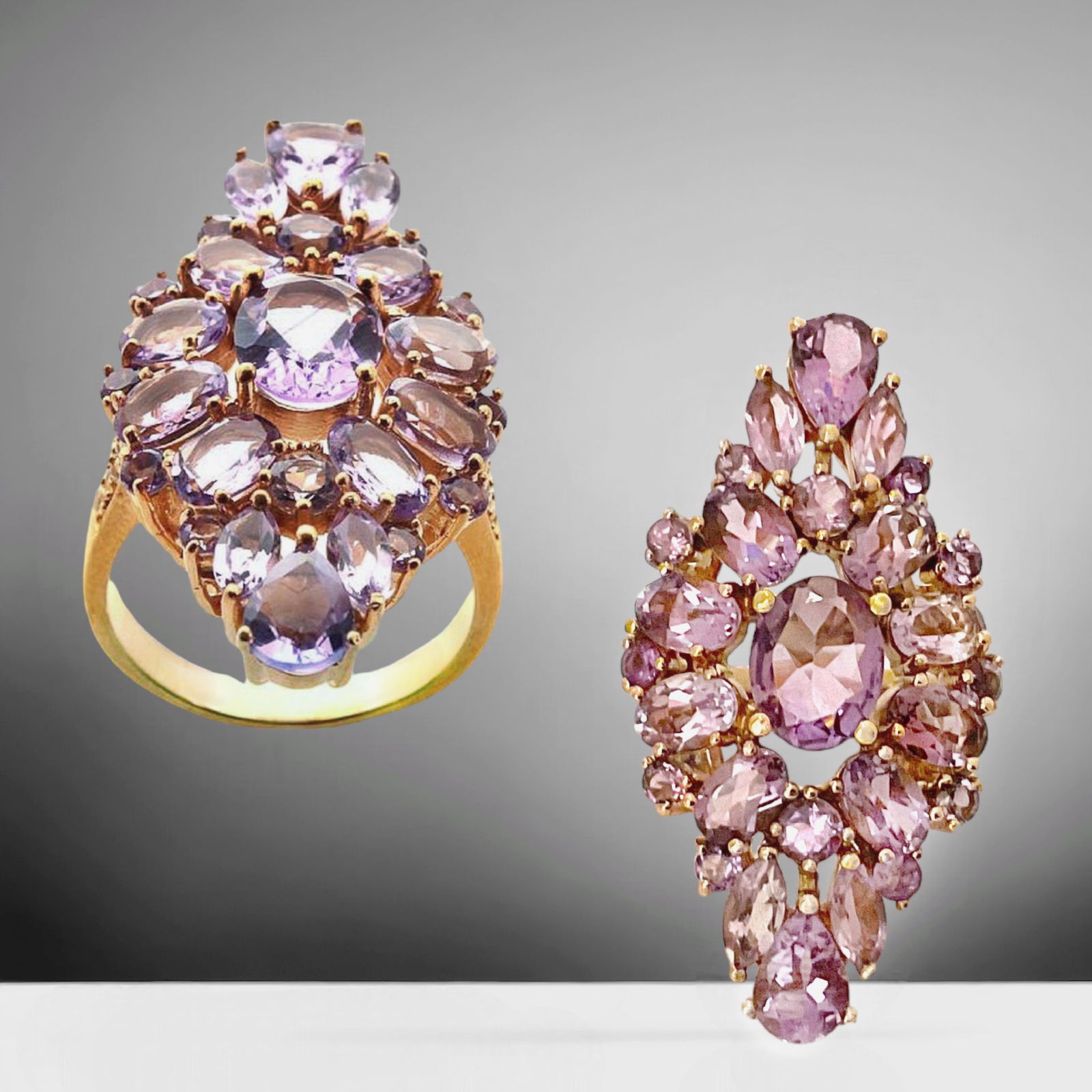 14K Rose Gold over Sterling Silver Amethyst Cluster Ring with sparking White Topaz accents (1 of 1)