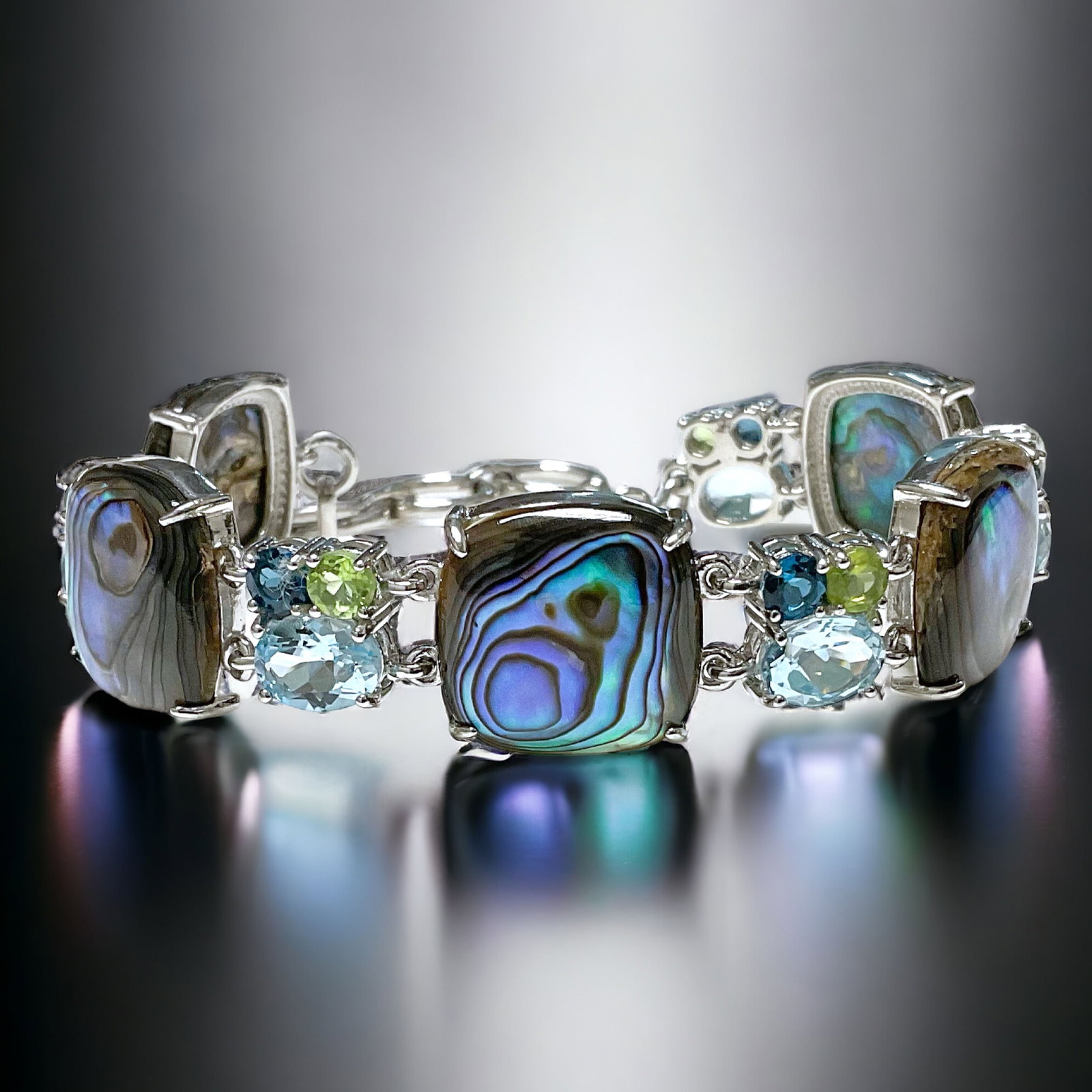 Oceanic Treasure Abalone Sterling Silver Bracelet with Sky Blue Topaz, Peridot, & London Blue Topaz (1 of 1)