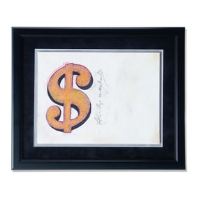 Iconic Andy Warhol Original Signed Mix Media Dollar Sign Artwork on Canvas – Custom Framed