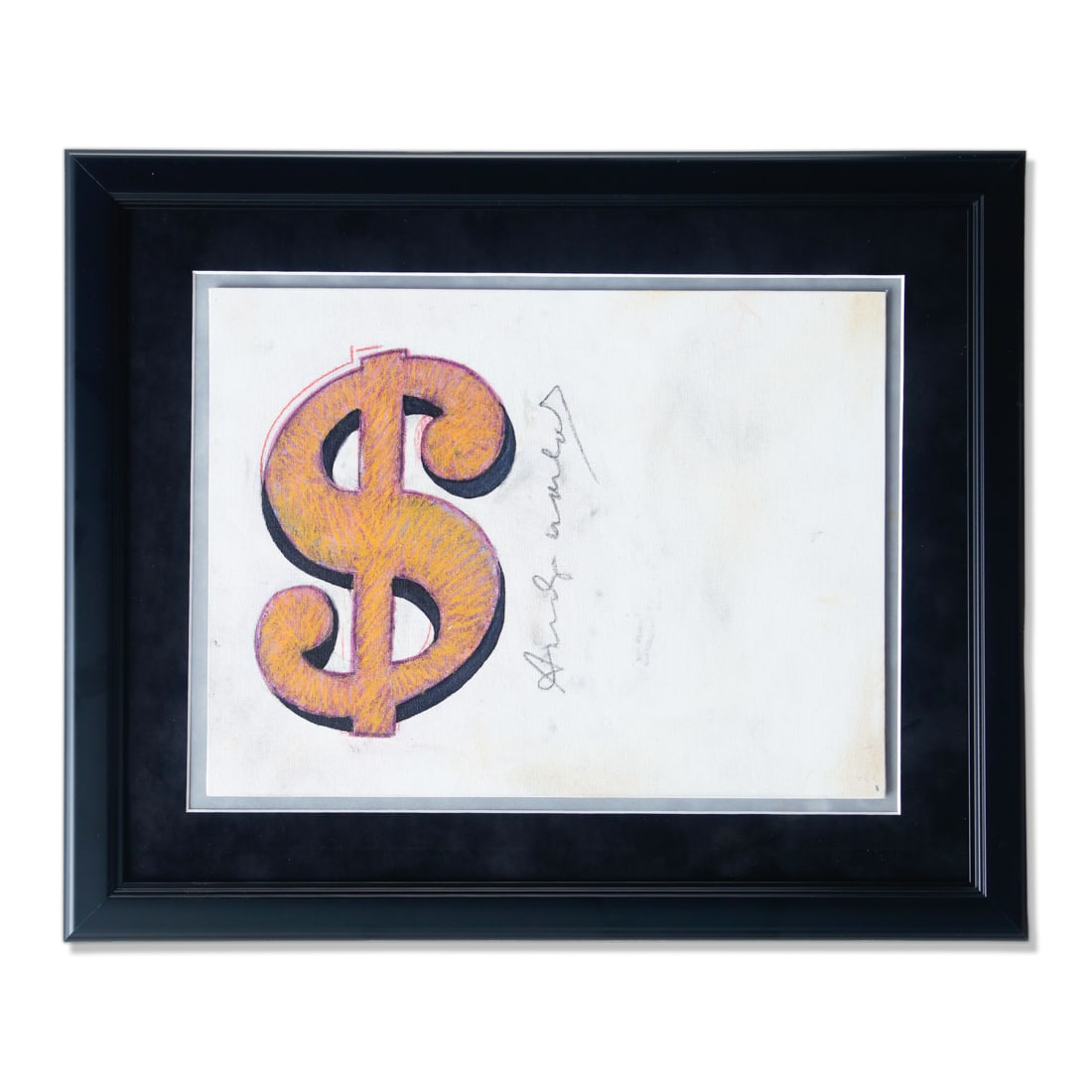Iconic Andy Warhol Original Signed Mix Media Dollar Sign Artwork on Canvas – Custom Framed