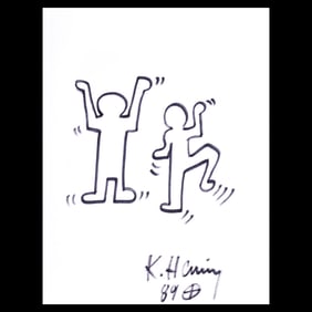 Rare Keith Haring Black Ink Sketch, Signed and Dated 1989 – Museum Quality Custom Frame