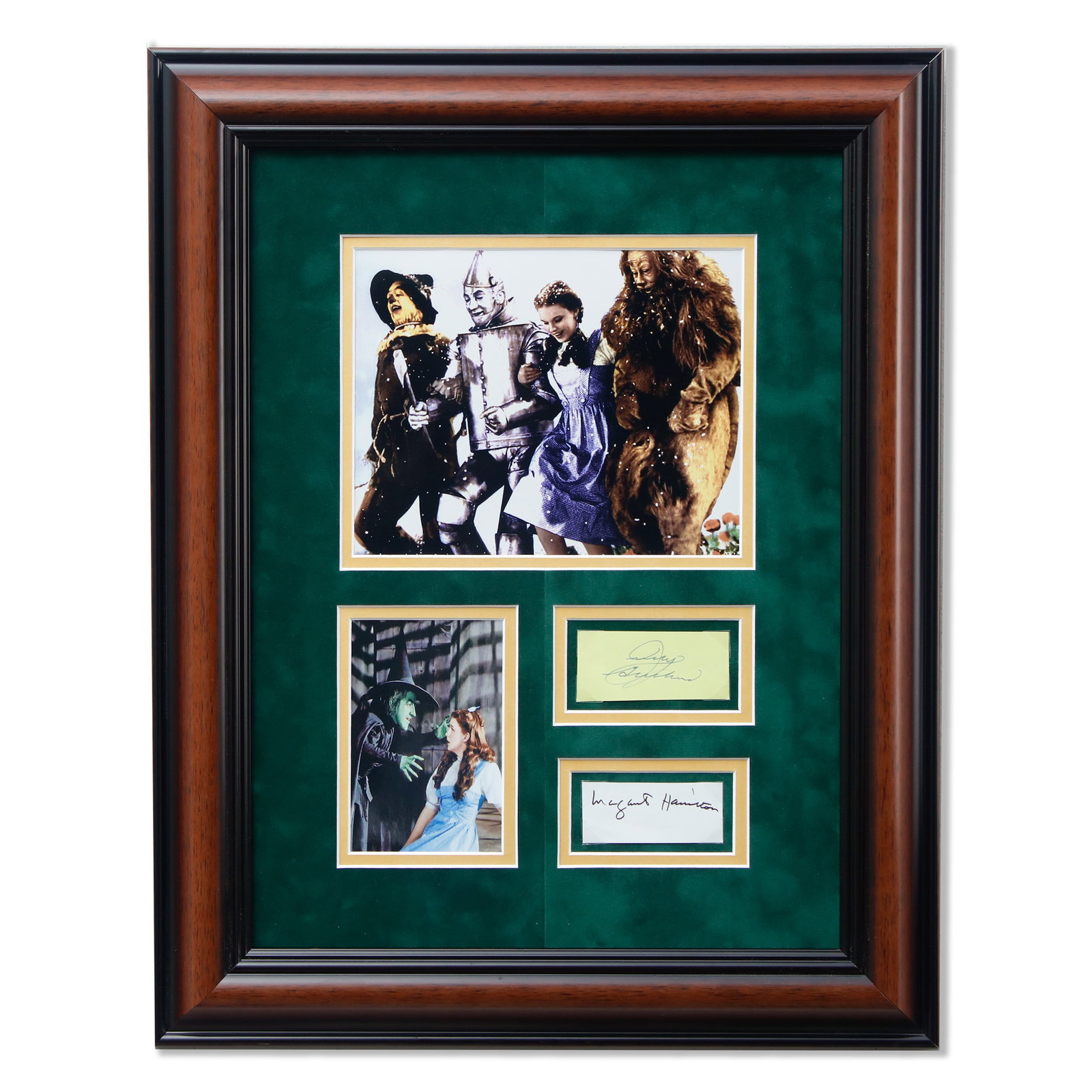 Judy Garland and Margaret Hamilton Signatures from "The Wizard of Oz": Judy Garland and Margaret Hamilton Ink Signed Cut Signatures with Color Photograph from "The Wizard of Oz". Certificate of Authenticity (COA) from Timothy Sweeney. New museum-quality custom-designed f