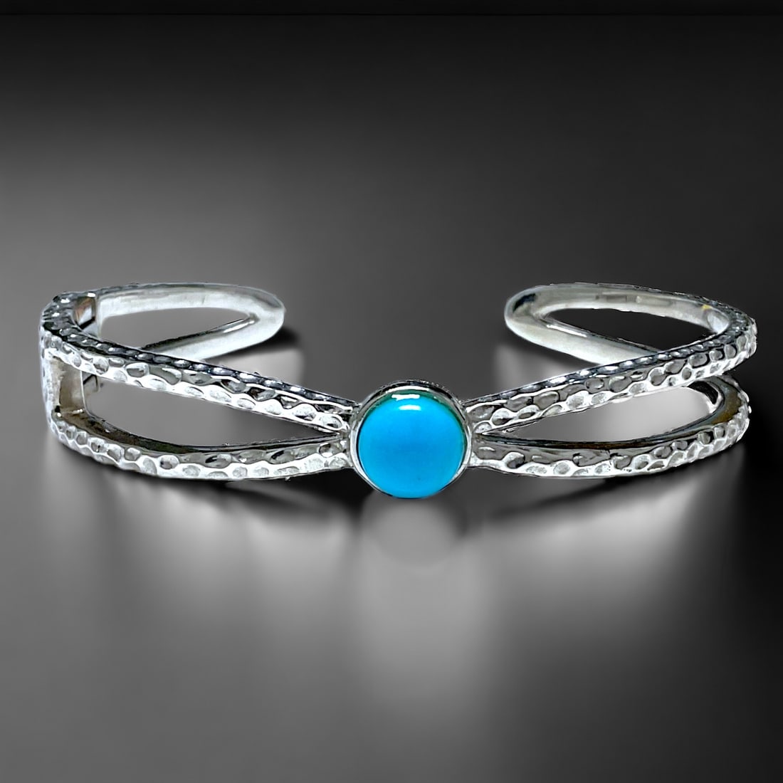 Opulent Turquoise Bangle Bracelet set in hammered Sterling Silver (1 of 1)