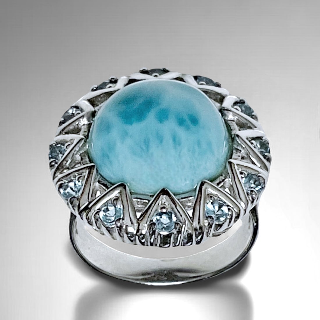 Glorious Larimar Gemstone Ring with dazzling Swiss Blue Topaz Set in Sterling Silver (1 of 1)
