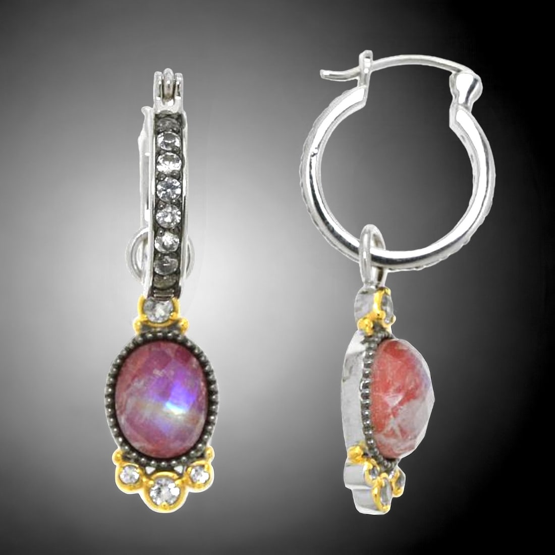 Rainbow Moonstone Jasper Sterling Silver Earrings with sparkling White Topaz accents (1 of 1)