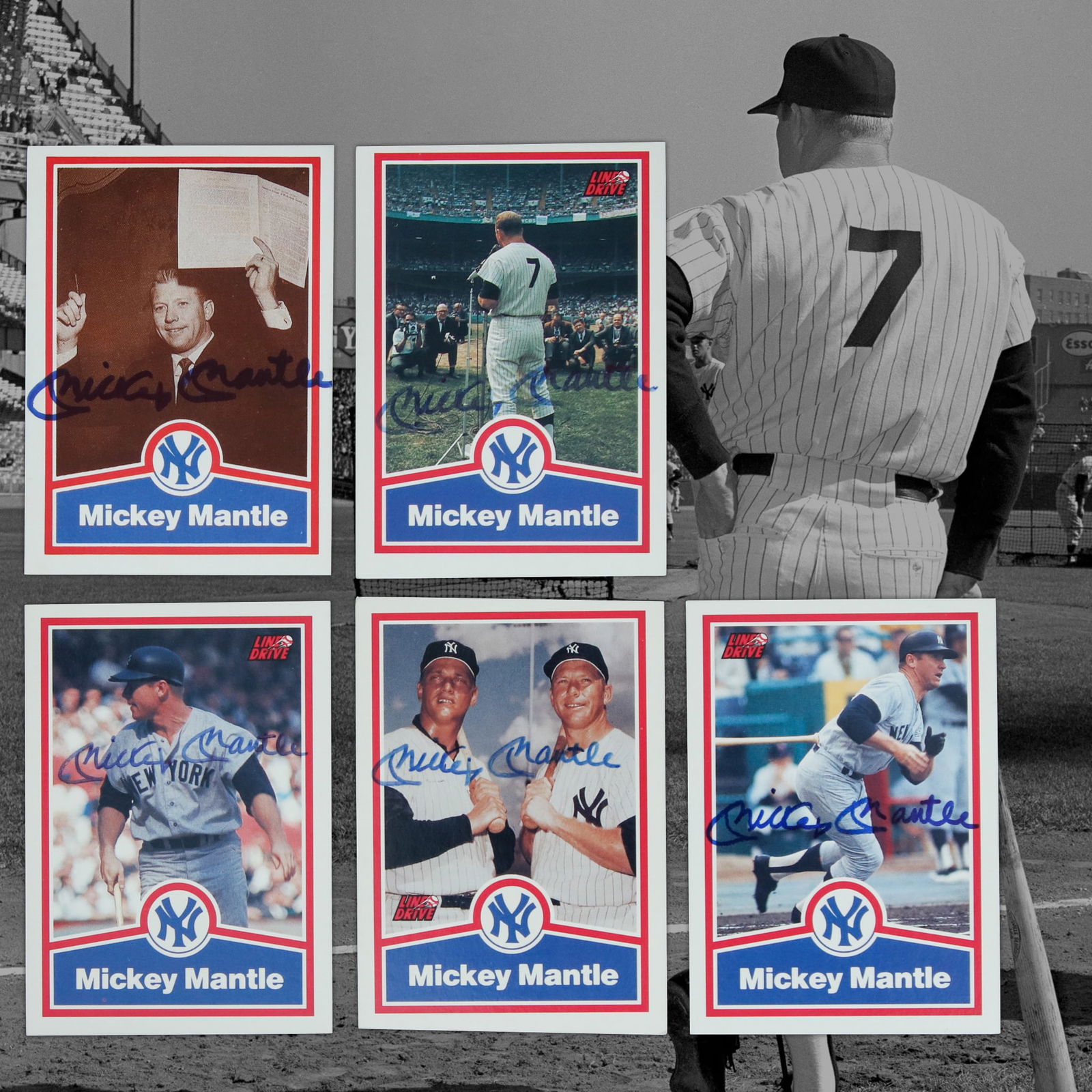 Set of 5 Mickey Mantle Signed Baseball Cards (1 of 7)