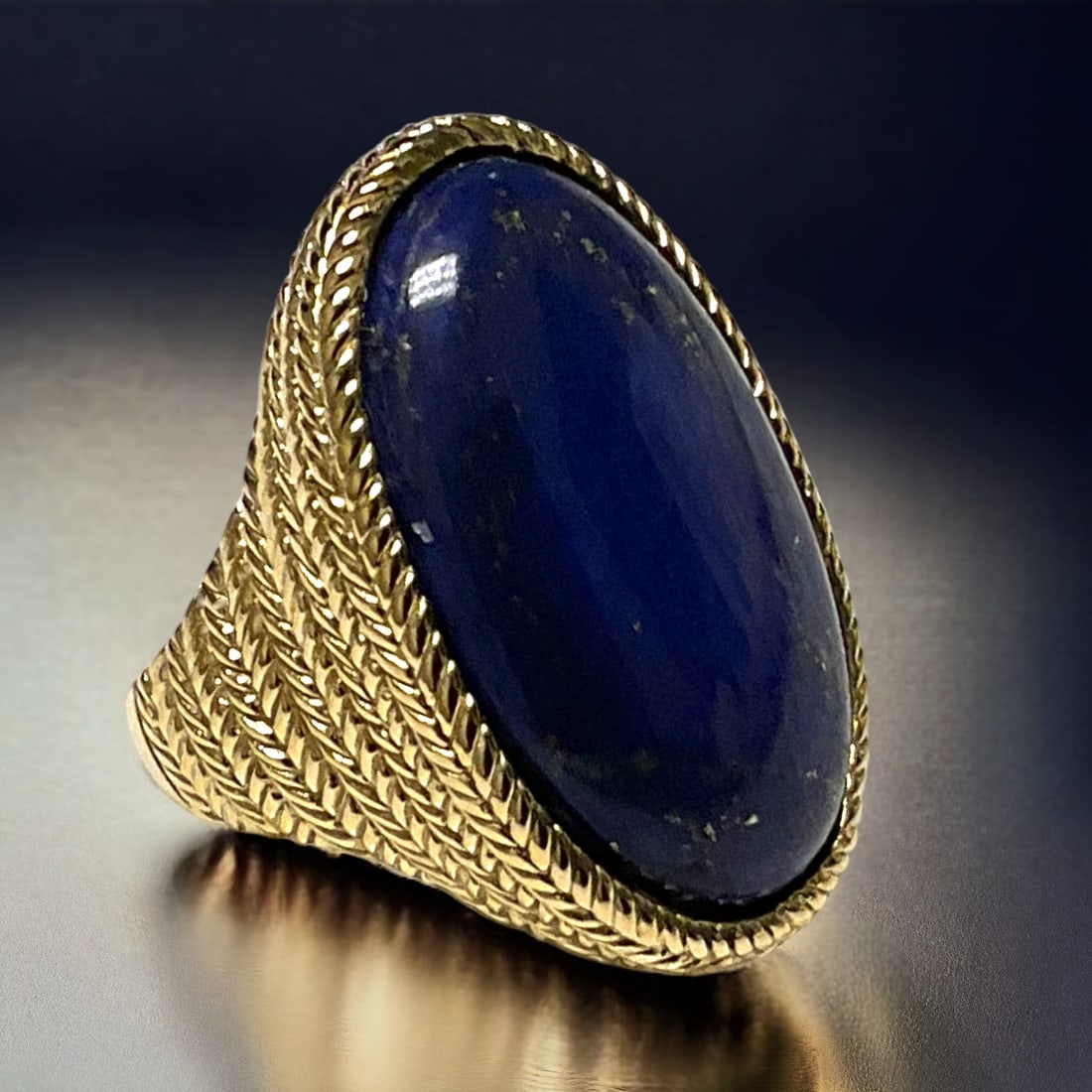 Deep Blue Oval Lapis Ring in a brillant 14K Gold over Sterling Silver Setting - Size 7 (1 of 1)