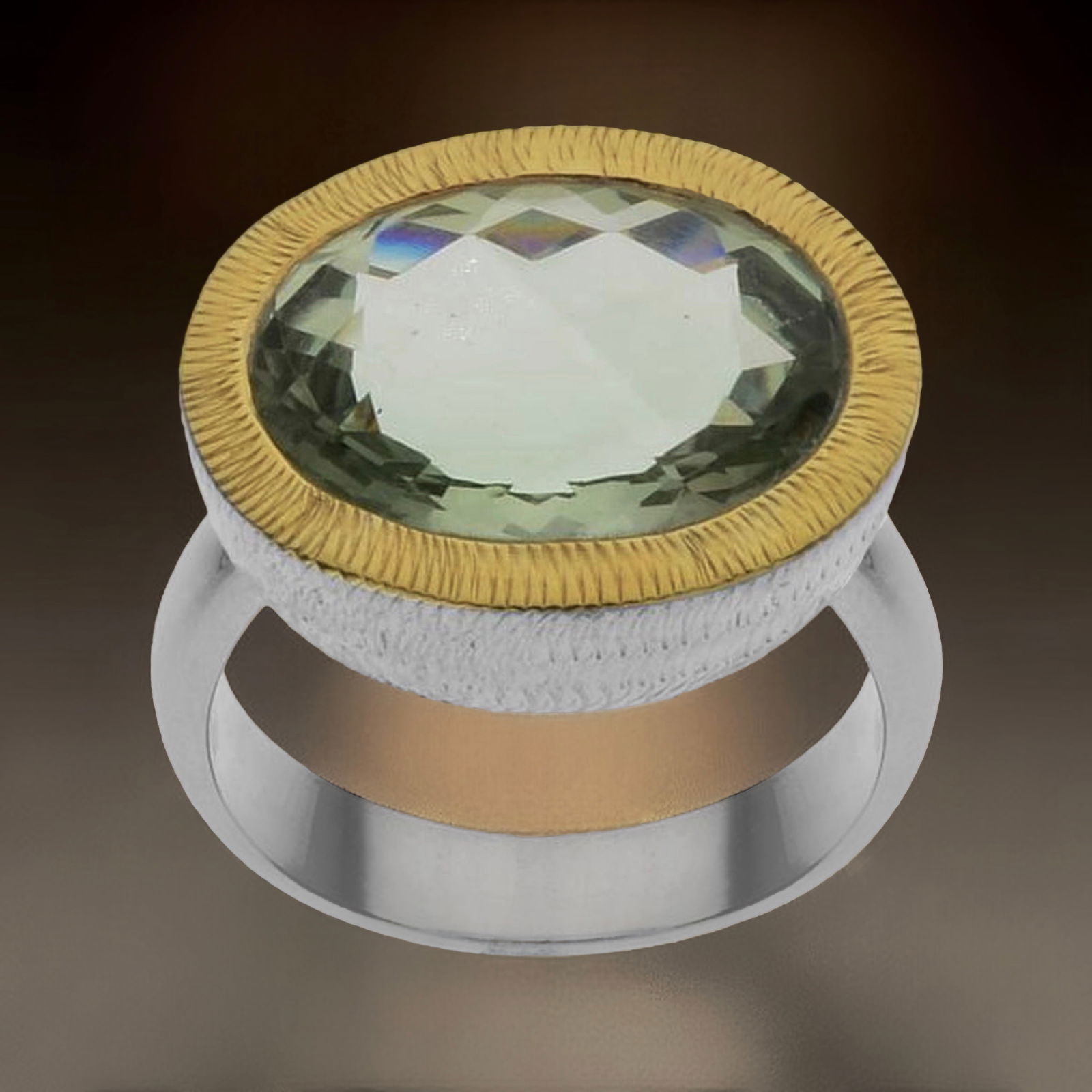 7.60ct Green Amethyst Ring set in Sterling Silver with Golden Accents - Size 6.5 (1 of 1)