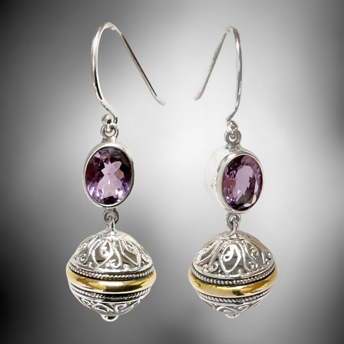 Majestic Amethyst Earrings set in Sterling Silver with filagree ornaments (1 of 1)