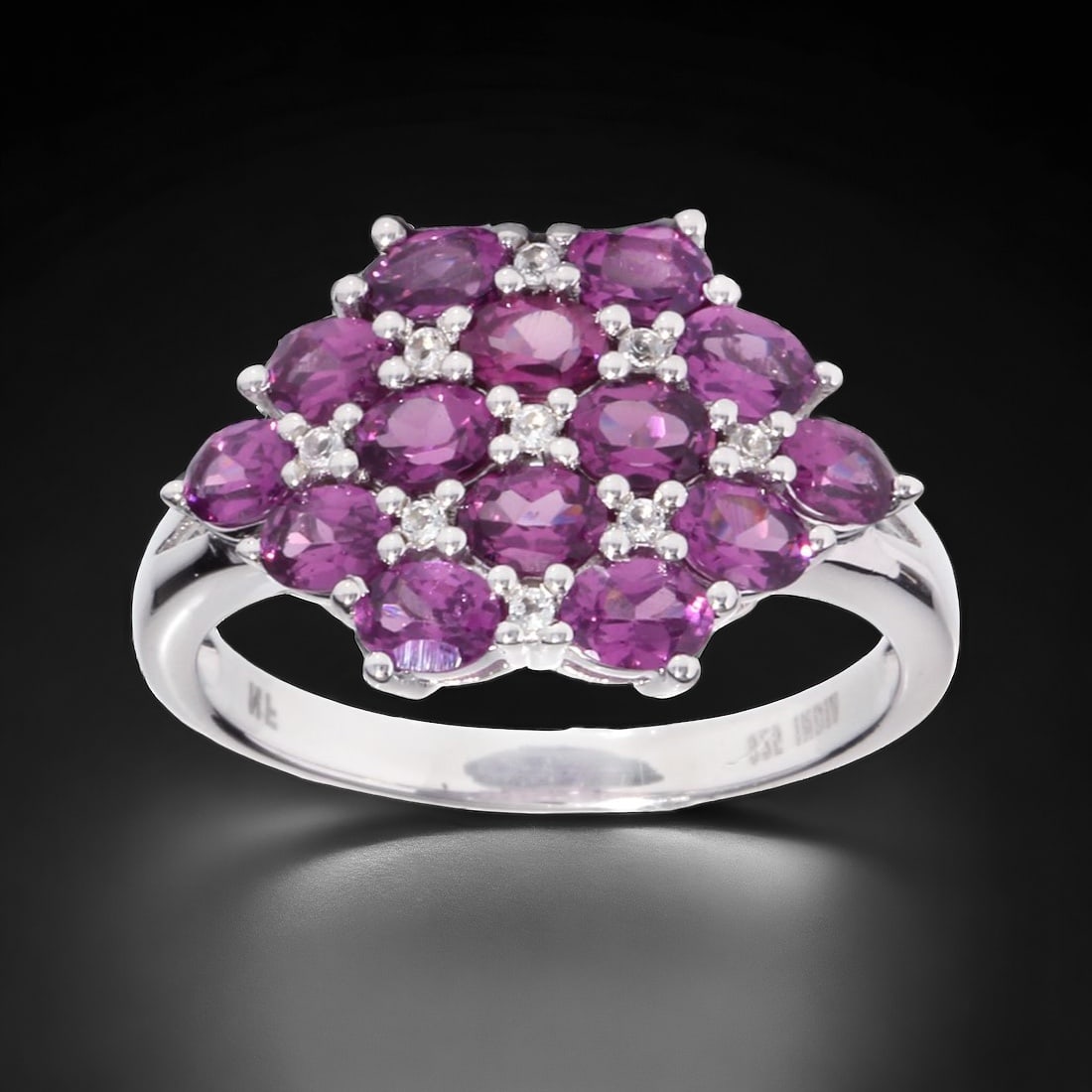 14 Radiant Purple Garnet Gemstones & White Topaz Sterling Silver Ring - Size 7 (1 of 1)