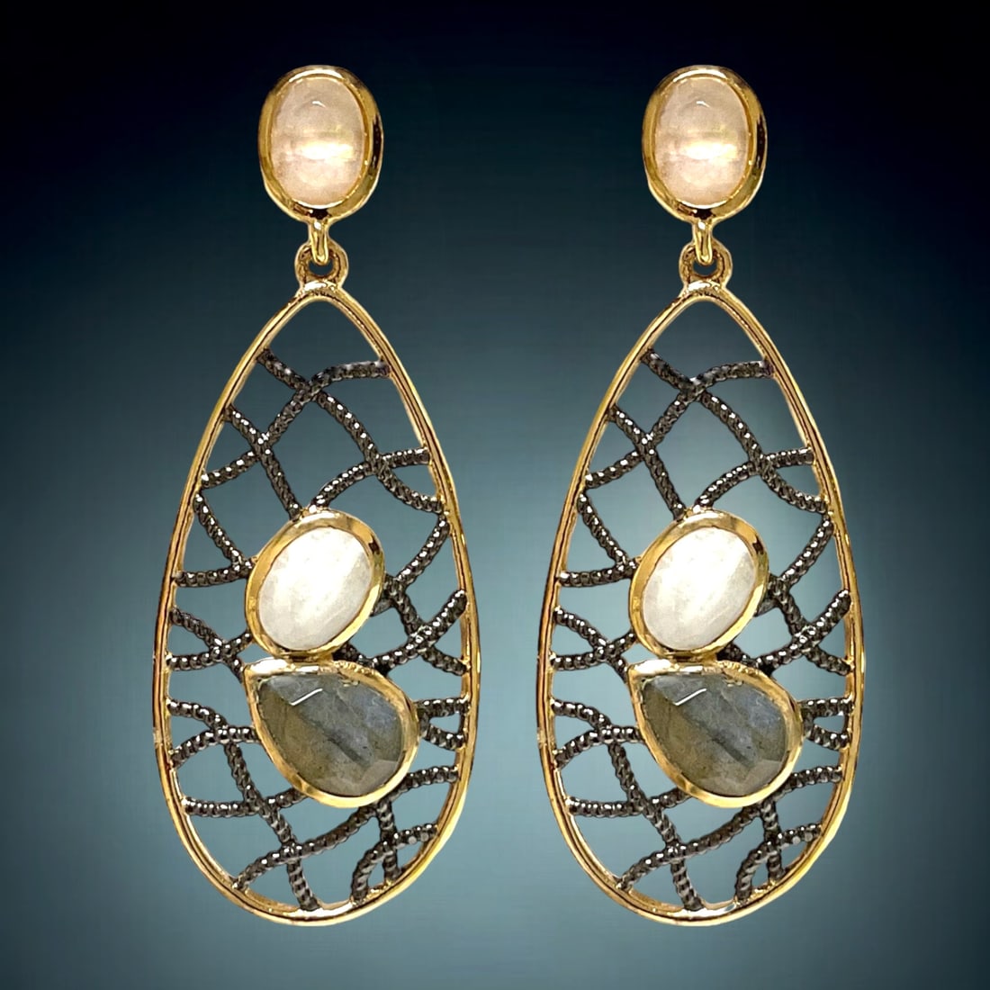 Chic Boho Rainbow Moonstone & Labradorite 14K Gold over Sterling Silver Earrings (1 of 1)