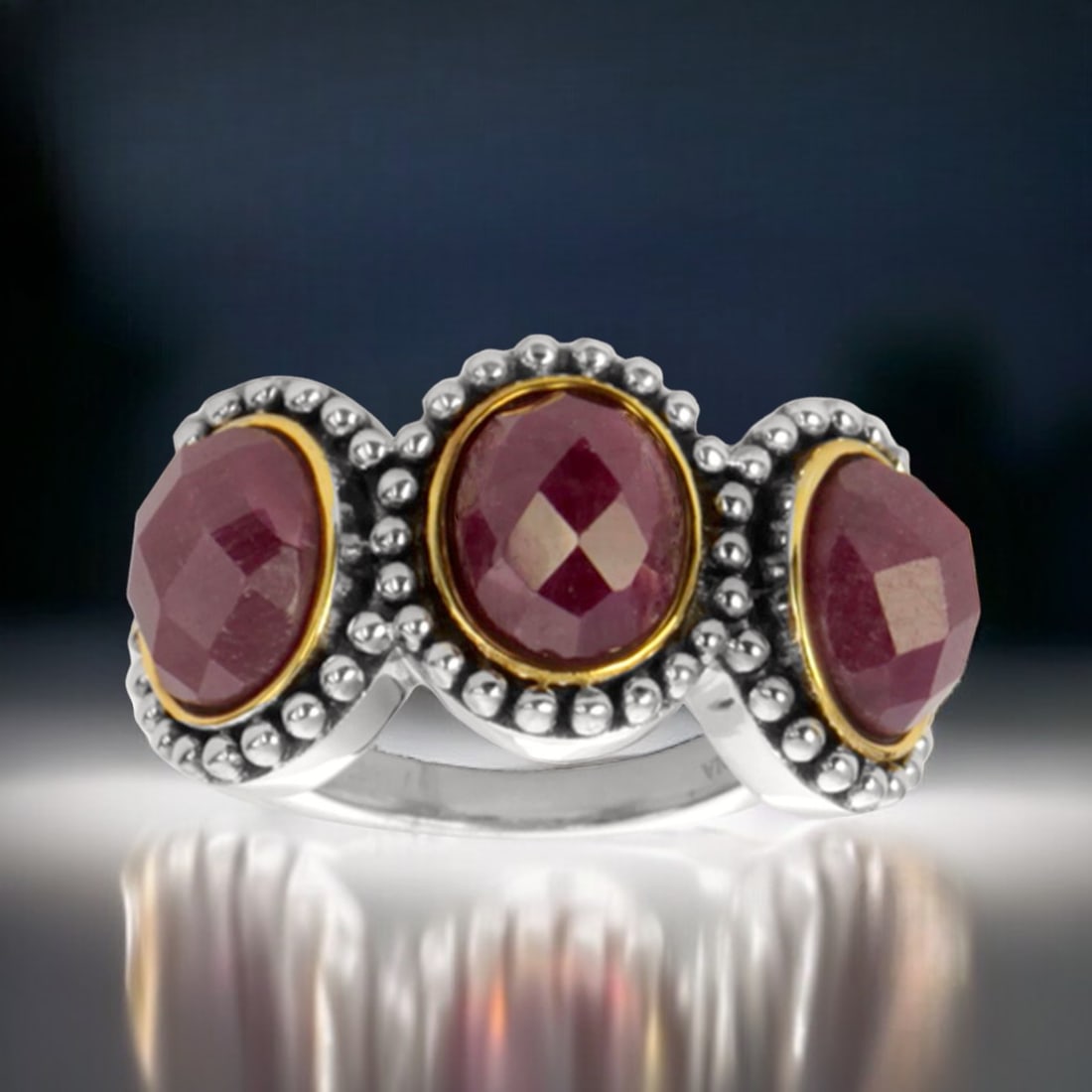 3-Stone Ruby Ring set in Sterling Silver with exquisite craftmanship (1 of 1)