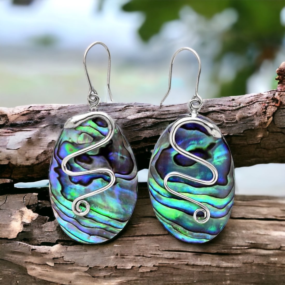 Sophisticated Snake design Abalone Earrings set in Sterling Silver (1 of 1)