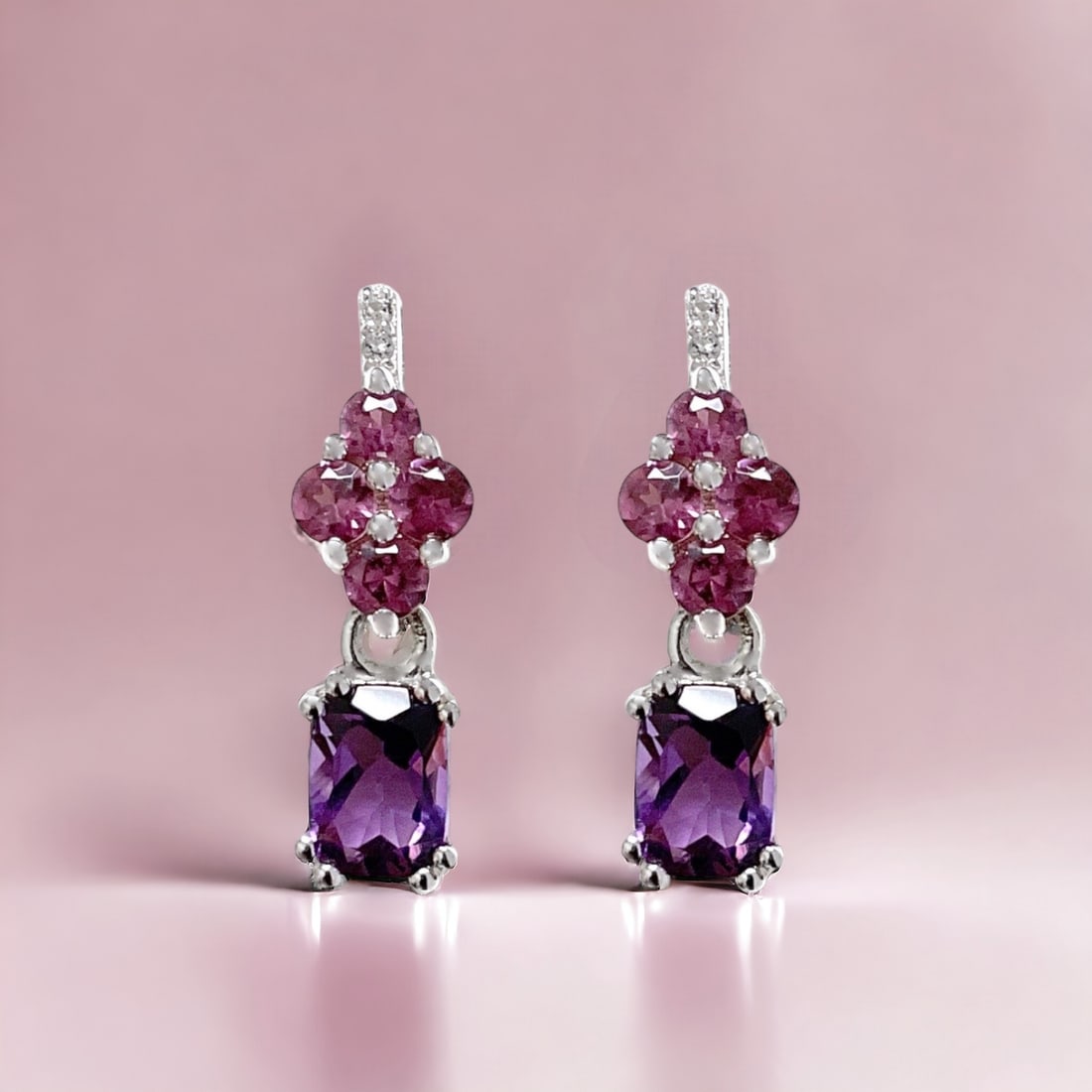 Magnificent Amethyst & Garnet Earrings with White Topaz accents in Sterling Silver (1 of 1)