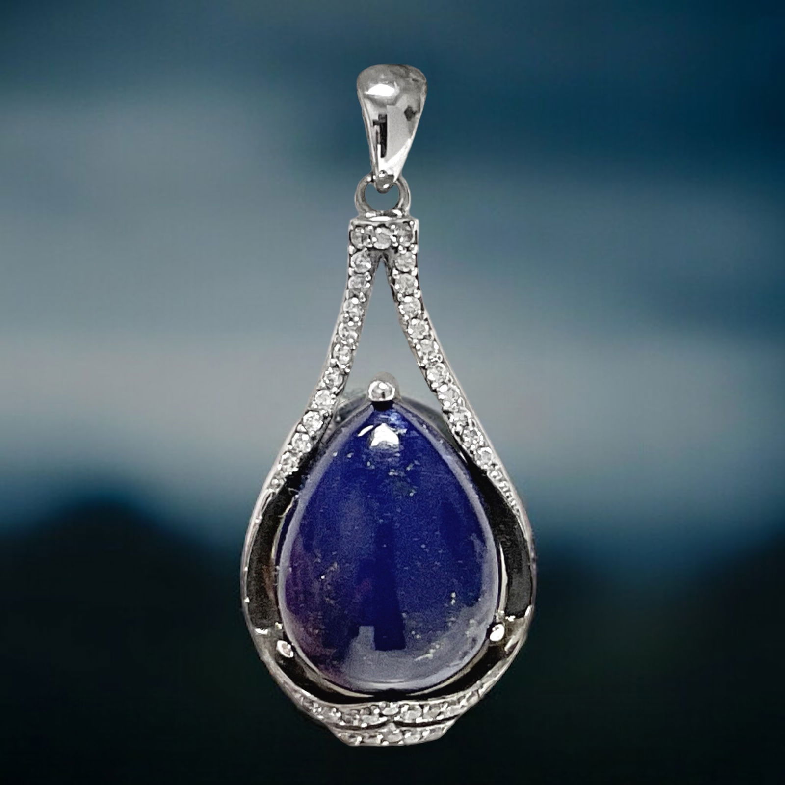 Imperial Lapis Pendant crafted in Sterling Silver and Simulated Diamonds (1 of 1)